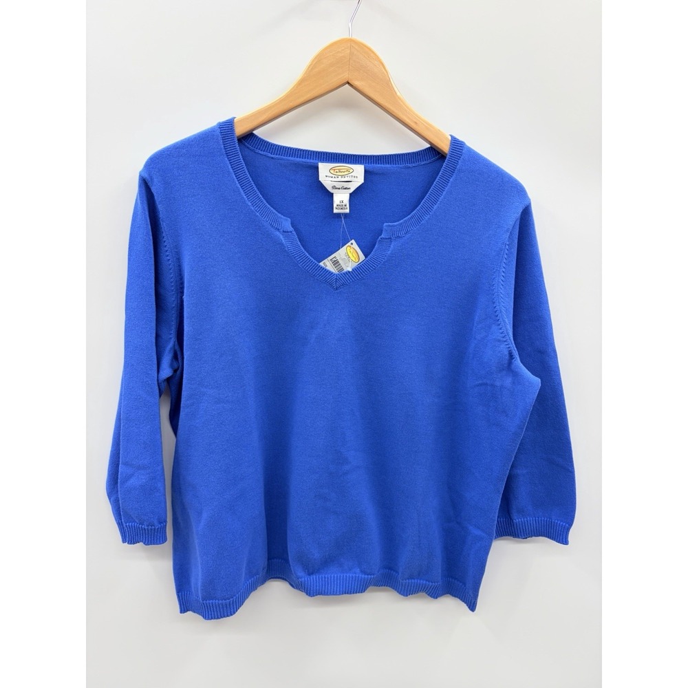 Talbots Petites Womens Plus Size 1XP Pima Cotton 3/4 Sleeve V Neck Sweater 2629
